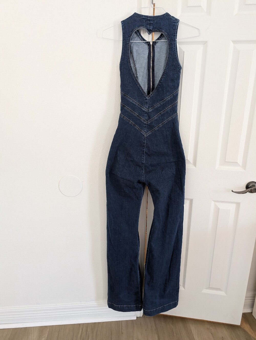 Revice Hollywood Heartthrob Denim Jumpsuit Heart Cutout Zip Front Flare Jeans - Picture 9 of 10